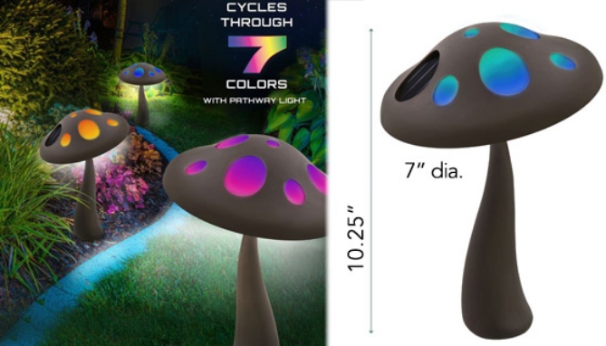 Picture 2 of Solar Powered Mushroom Landscape Light w/ Color Changing Lights