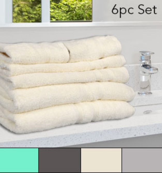 Picture 1 of 6 Pc Zero Twist Egyptian Cotton Towel Set