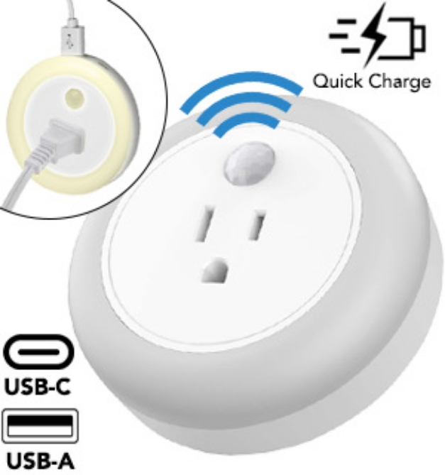 Picture 1 of Motion Sensor Night Light w/3 Charging Ports