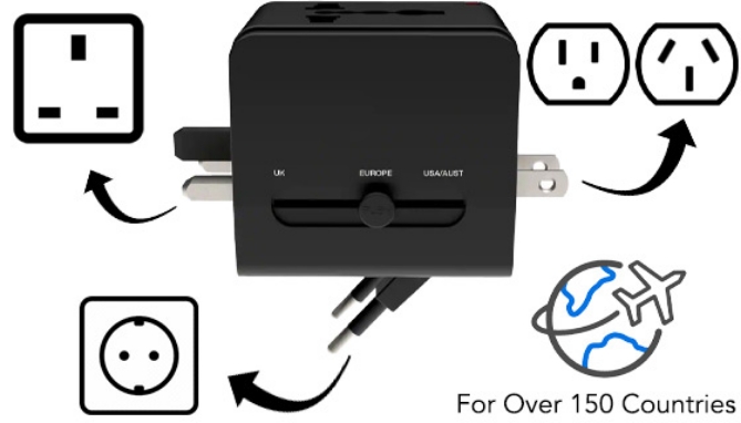 Click to view picture 2 of Universal Travel Adapter with 2 USBs and Protective Case