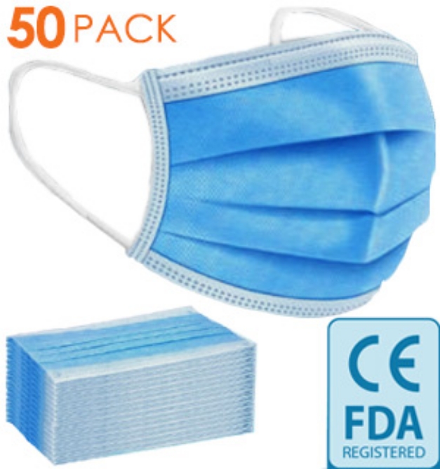 Picture 1 of 3-Layer Non-Medical (Disposable) Face Masks, 50 Count