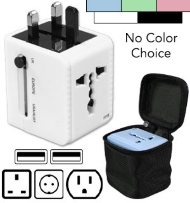 Picture 1 of Universal Travel Adapter with 2 USBs and Protective Case