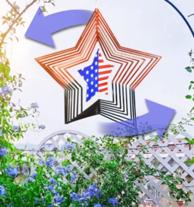 Picture 1 of Patriotic Hanging Star 3D Wind Spinner