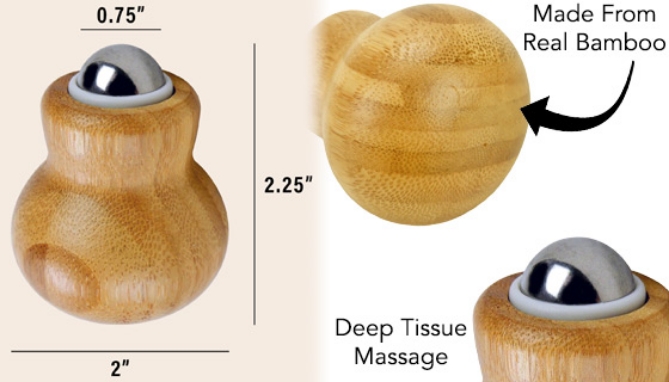 Click to view picture 2 of Kingsley Bamboo Palm Held Roller Ball Facial Massager