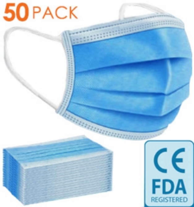 Picture 1 of 3-Layer Non-Medical Face Masks, 50 Count