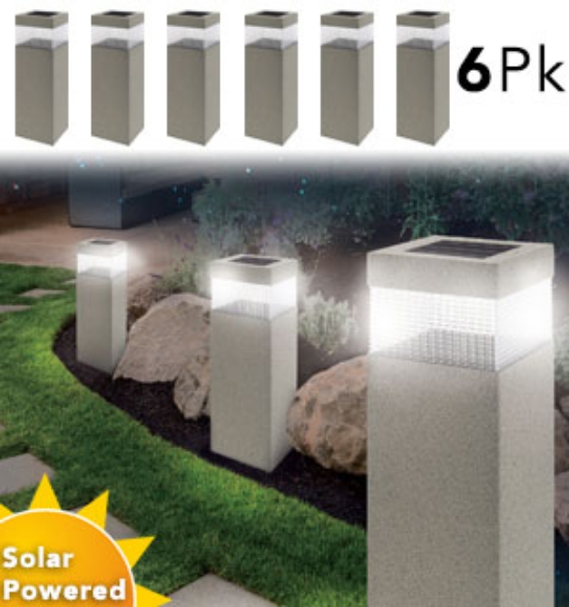 Picture 1 of Case of 6 Faux Concrete Solar Bollard Light