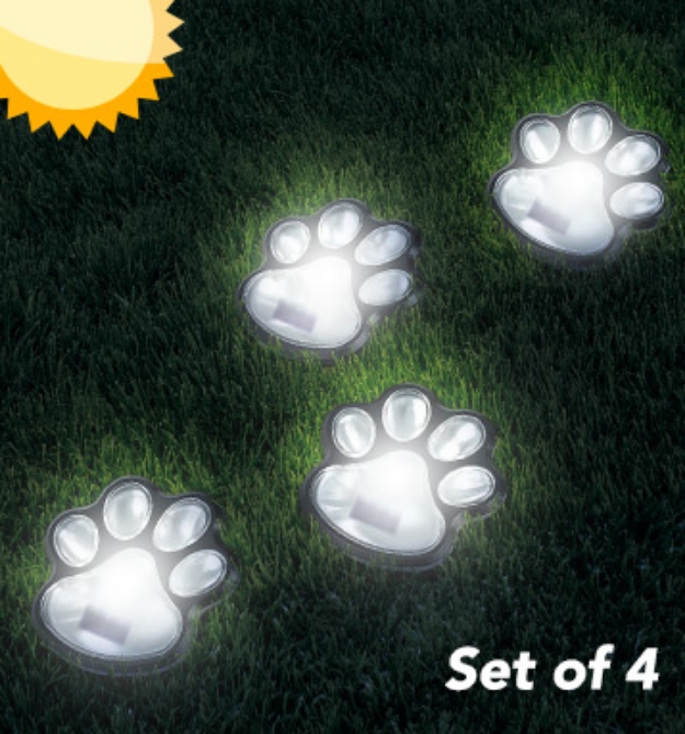 Picture 1 of 4PK Cordless Paw Print Solar LED Lights