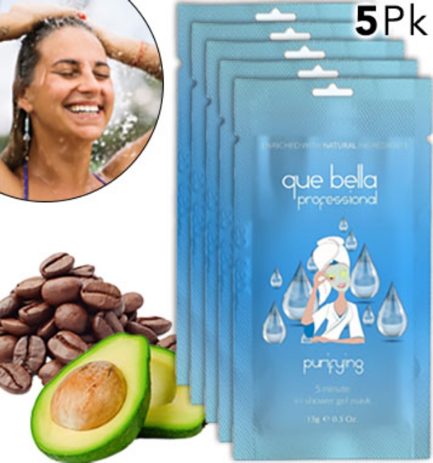 Picture 1 of Que Bella Purifying In-Shower Gel Mask Facial Treatment 5-Pack