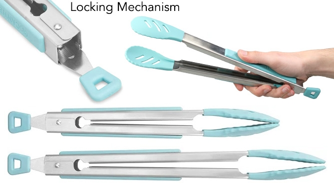 Click to view picture 3 of Premium Silicone Locking Kitchen Tong Set: 10" + 12"