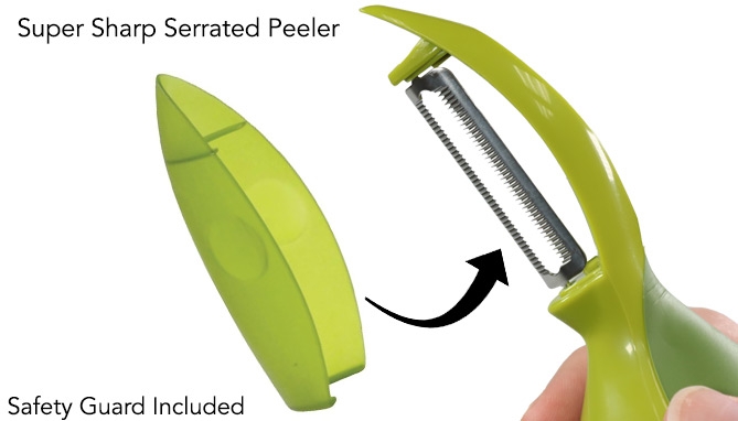 Click to view picture 3 of Upright Standing Serrated Produce Peeler With Ergonomic Grip