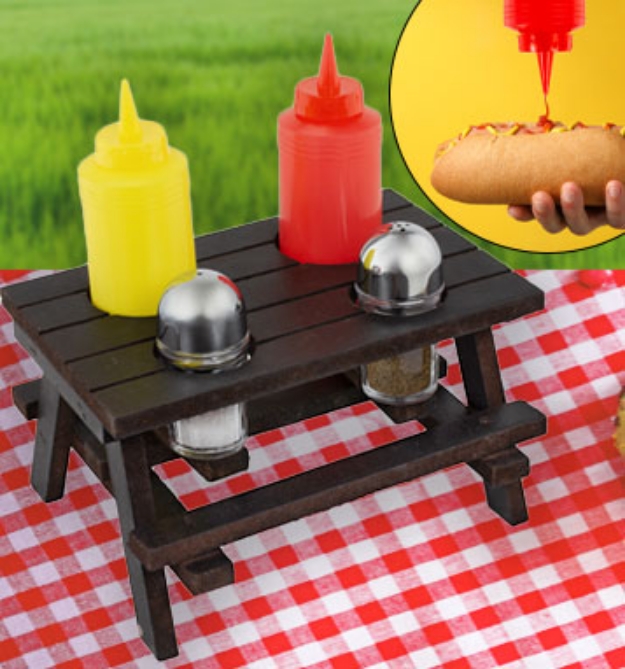 Picture 1 of Real Wood Picnic Table 5pc Condiment Set