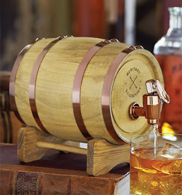 Picture 1 of Mini Wooden Whiskey Barrel Dispenser