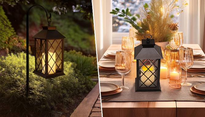 Picture 5 of Indoor and Outdoor Modern LED Lantern with Flickering Candle