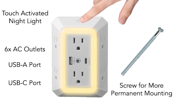 Click to view picture 4 of Modern Multiport Surge Outlet and USB Charging Station Night Light