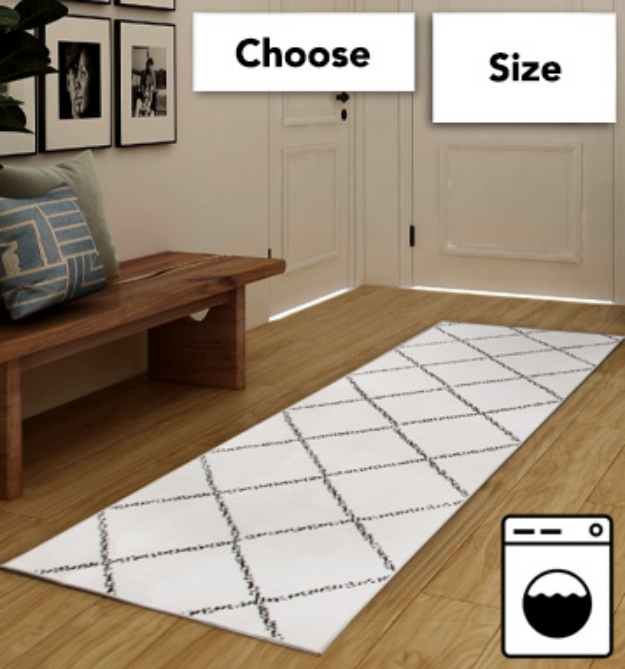 Picture 1 of Washable Rug: Medina Moroccan Diamond White/Grey