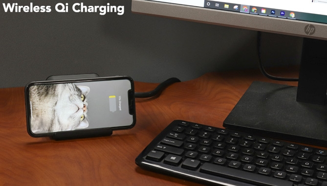 Click to view picture 2 of Desktop Surge Protector with Wireless Charger and Integrated Phone Stand