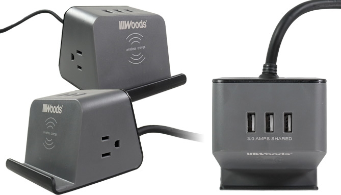 Click to view picture 5 of Desktop Surge Protector with Wireless Charger and Integrated Phone Stand